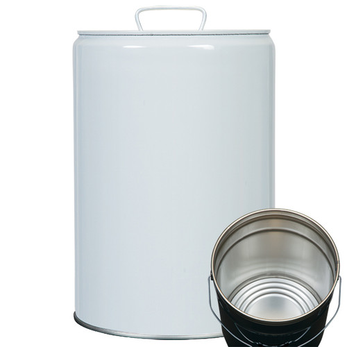 5.3 Gallon White Tight Head Steel Pail, Rust Inhibited, Rieke Prep w/ Dust Cap, UN Rated