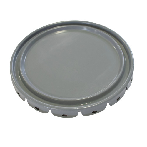 2.5-7 Gallon  Gray Steel Pail Lug Cover, Rust Inhibited, No Fitting, Flow in Gasket, 24 Gauge, UN Rated