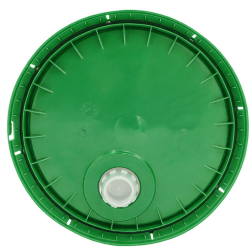 3.5-6 Gallon Green HDPE Plastic Tear Tab Pail Cover, Rieke Fitting