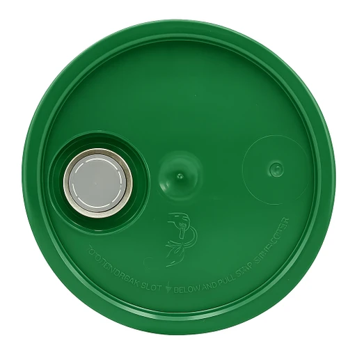 3.5-6 Gallon Green HDPE Plastic Tear Tab Pail Cover, Rieke Fitting