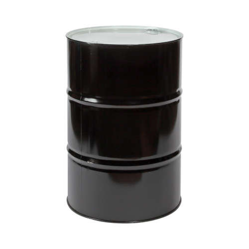 55 Gallon Black Steel Tight Head Drum, Unlined, White Cover, 2" & 3/4" Fitting, Buna Gasket, UN Rated