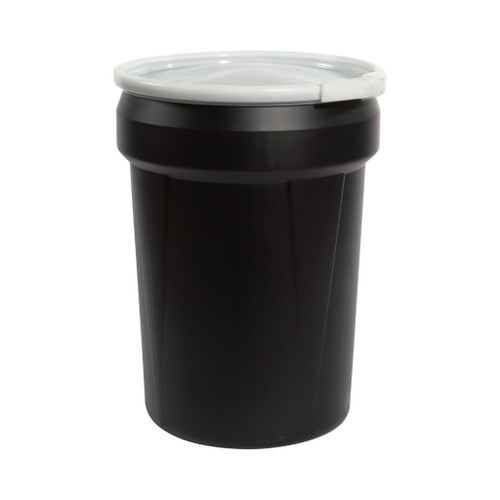 30 Gallon Black HDPE Plastic Open Head Nestable Drum, w/ Natural Cover, No Fitting, Plastic Lever Lock Ring, UN Rated