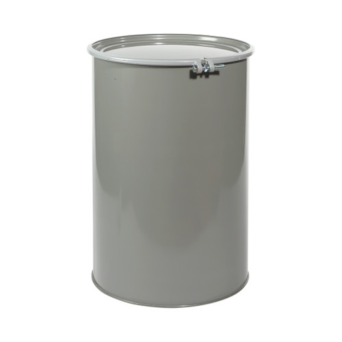 55 Gallon Gray Steel Straight Side Open Head Drum, Rust Inhibited, Plain Cover, Low Density Gasket, Bolt Ring