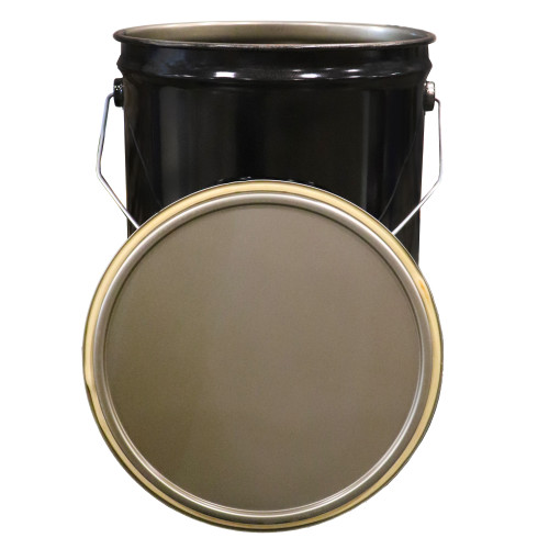 6.3 Gallon Black Open Head Straight Side Pail, Single Bead, Rust Inhibited Lining,  w/Black Ring Seal Cover, Flow in Gasket, UN Rated