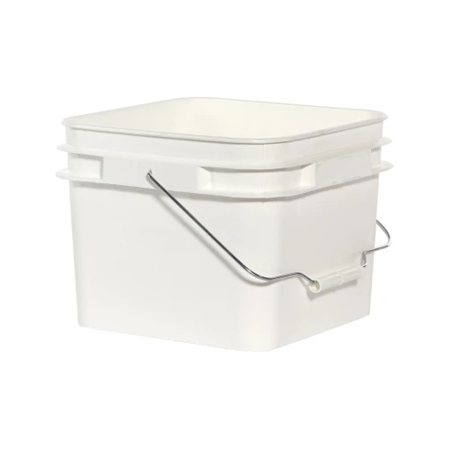 2 Gallon White HDPE Plastic Square Open Head Pail w/ Metal Handle