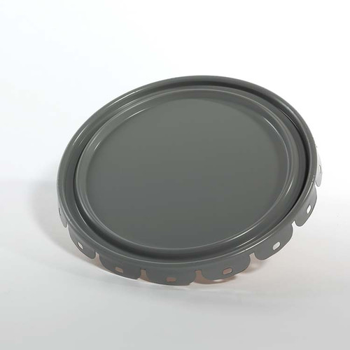 5 Gallon Gray Steel Lug Pail Cover, Buff Epoxy Phenolic Lining, 24 Gauge, No Fittings, Flow in Gasket UN Rated