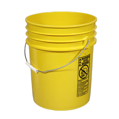 5 Gallon Yellow HDPE Plastic Open Head Pail, w/CWL, UN Rated w/ Metal Handle