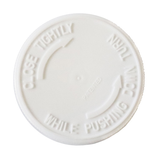 38-400 White PP Plastic Child Resistant Cap, .035 M1 Liner, Push Down & Turn