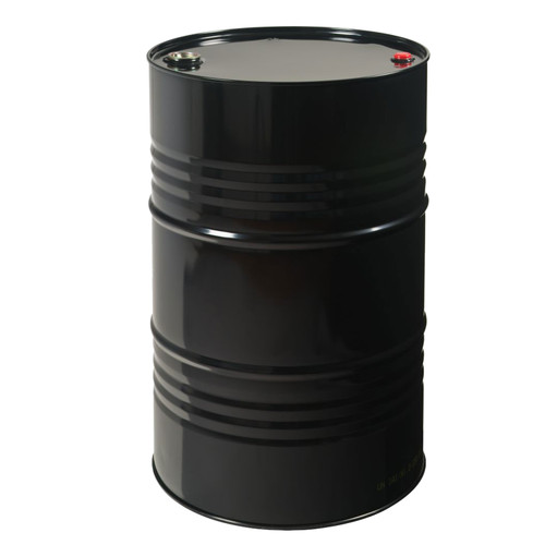 55 Gallon Black Steel Tight Head Drum, Epoxy Lining, 3 Panel Yellow, 2" & 3/4" Tri-Sure® Fitting, Straight Side, Litho, UN Rated