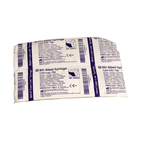 60 ML Syringe with 8D Luer Lok Tip, Clear Barrel, Scale Markings, Latex-Free, Individually Wrapped (40/160)