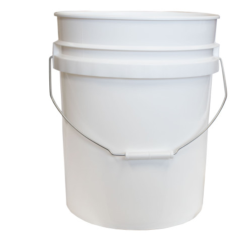 5 Gallon White HDPE Plastic Open Head Pail, Gold CWL, Metal Bail, Inverted, Single Bag, Plastic Grip, UN Rated