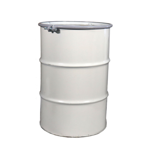 55 Gallon White Steel Open Head Drum, Unlined, White Cover, 2" & 3/4" Fitting