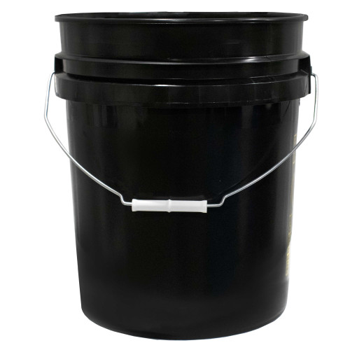 5 Gallon Black HDPE Plastic Open Head Pail, Gold Child Warning Label, Metal Bail, UN Rated