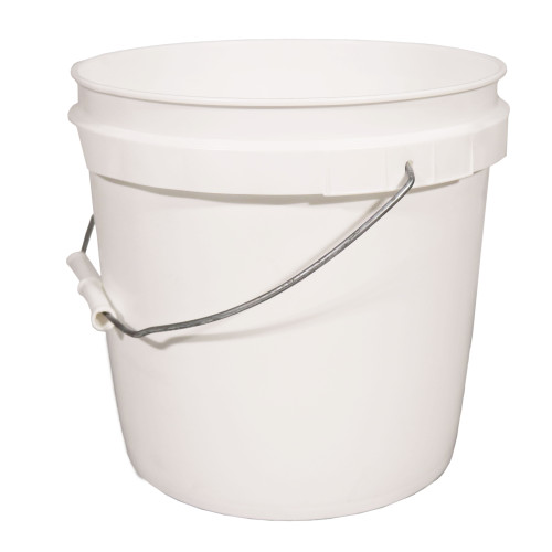 2 Gallon White HDPE Plastic Open Head Pail, 65mil, w/ Metal Handle, White Plastic Grip