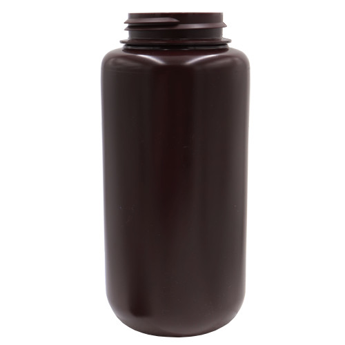 32 oz Amber HDPE Plastic Wide Mouth Round Bottle, 63mm 63-415, 16 Gram w/ PP Amber Closure