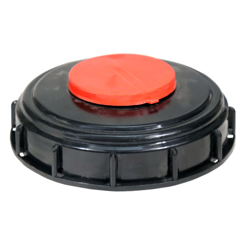 6" Black Cap with 2" Fitting for IBC Totes, Red Capseal w/ 2" Fitting