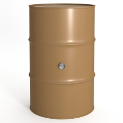 65 Gallon John Deere Brown Steel Tight Head Drum, Unlined, Poly Irradiated Gasket, 2" & 3/4" Fitting, 2" Side Fitting