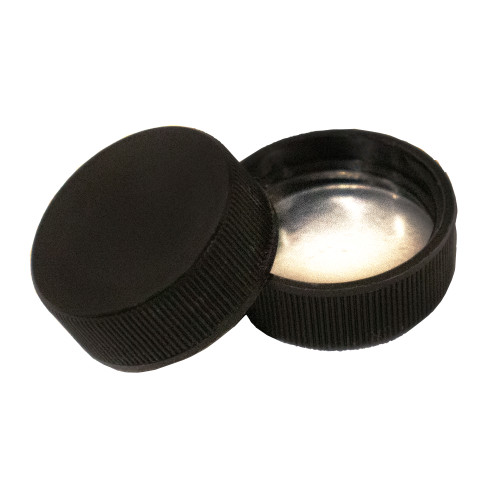 28mm 28-400 Black PP Smooth Top, Ribbed Sides Cap with ISPE Plain Liner
