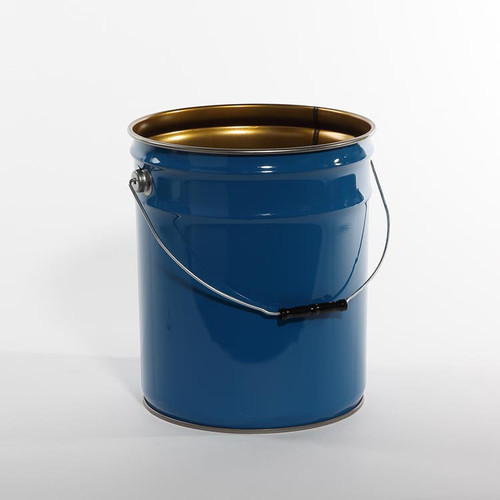5 Gallon Blue Steel Open Head Pail, Phenolic Lined, UN Rated, 3" Double Bead