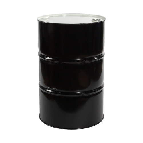 55 Gallon Black Steel Tight Head Drum, Unlined, White Cover, 2" & 3/4" Fittings, Poly Irradiated Gaskets, Install 3/4" Cap Seal, 2" in Box, UN Rated