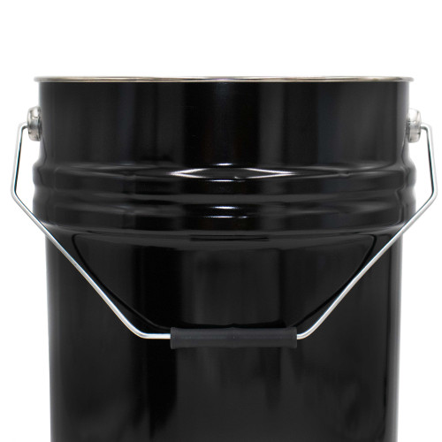 20 Liter Black Open Head Steel Pail, Rust-Inhibited Lining, Plain Cover w/ Lever Lock Ring