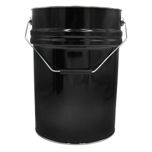 20 Liter Black Open Head Steel Pail, Rust-Inhibited Lining, Plain Cover w/ Lever Lock Ring