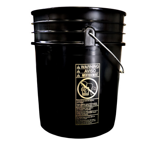 5 Gallon Black HDPE Plastic Open Head Pail, Metal Handle, White Plastic Grip, w/ Gold CWL