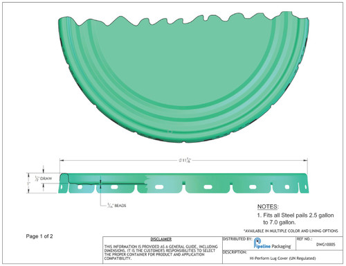 2.5-7 Gallon Blue #280 Steel Pail Lug Cover, Clear Phenolic, Roll Coat, Plastic Self Vent, Rieke, 24 Gauge, UN Rated