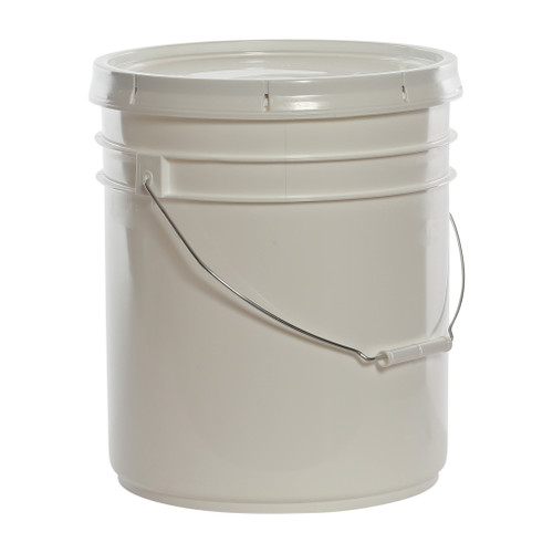 5 Gallon White HDPE Plastic Straight Sided Open Head Pail w/ White Cover/, CWL