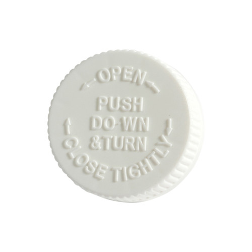 38mm 38-400 White PP Plastic Child Resistant Cap, F217 & PS22 Liner, Push Down & Turn