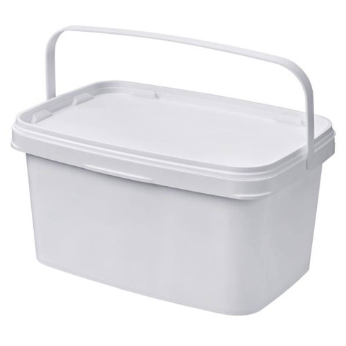 5.6 Liter White PP Plastic Rectangular Open Head Super Kube w/ Plastic Handle