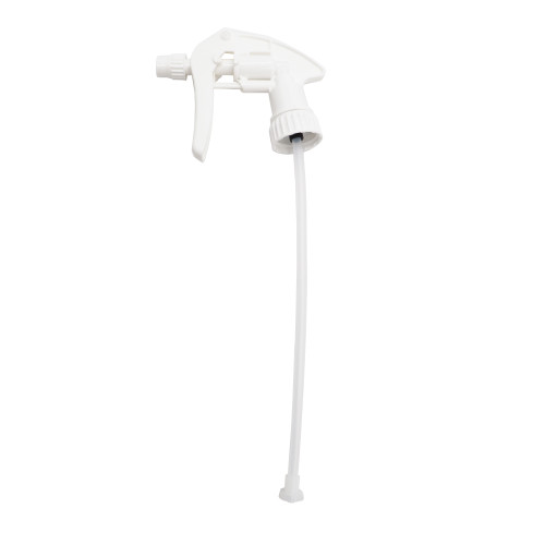 28mm 28-400 White PP Plastic Trigger Sprayer w/ Large Filter, Adjust Nozzle, 9 1/4" Dip Tube