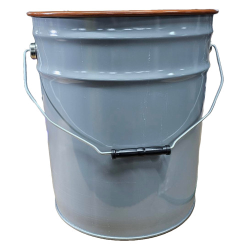 5 Gallon Gray Steel Open Head Pail, 3.5" Double Bead, Red Phenolic Lining, UN Rated
