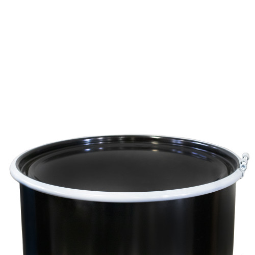 55 Gallon Black  Steel Open Head Drum, Unlined, w/ Black Cover, No Fittings, Bolt Ring, UN Rated