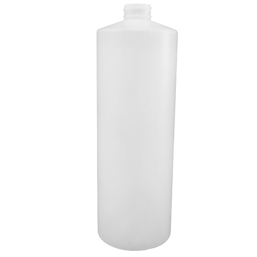 32 oz Natural HDPE Plastic Cylinder Bottle, 28mm 28-400, 52 Gram, Fluorinated Level 5