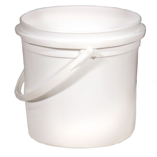 64 oz White HDPE Plastic Pry Off Round Tub with Plastic Handle