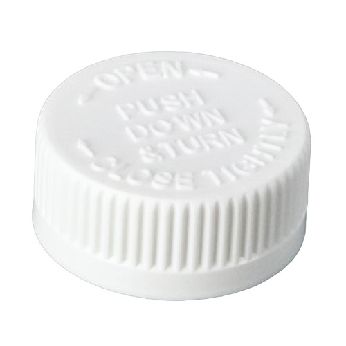 33mm 33-400 White PP Plastic Child Resistant Cap with F217 Liner, Push Down & Turn
