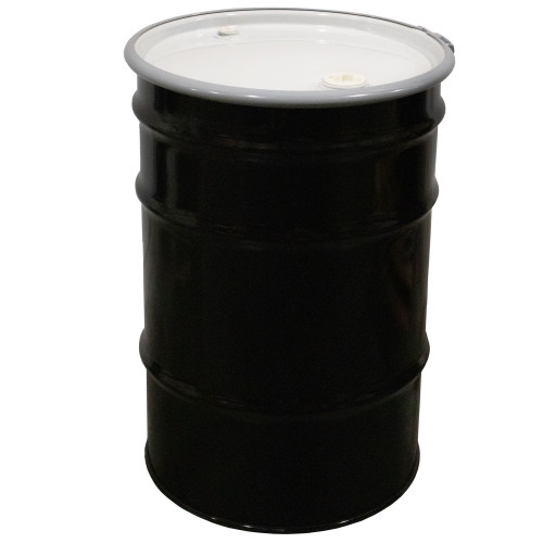 30 Gallon Black Steel Open Head Drum, Buff Epoxy Phenolic Lining, White Cover, 2" & 3/4" W/ EDPM Gasket Fitting, Bolt Ring, UN Rated