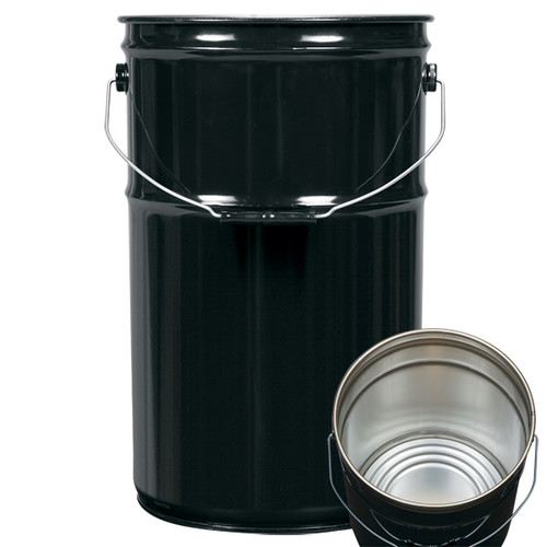 7 Gallon Black Steel Open Head Pail, Rust Inhibited, UN Rated, 6.5" Double Bead