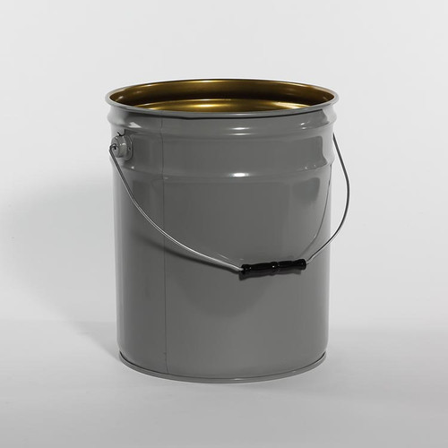 5 Gallon Gray Steel Open Head Pail, Phenolic Lined, UN Rated, 3" Double Bead