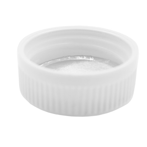 38mm 38-400 White PP Plastic Child Resistant Cap, .020 Plain Liner, Push Down & Turn