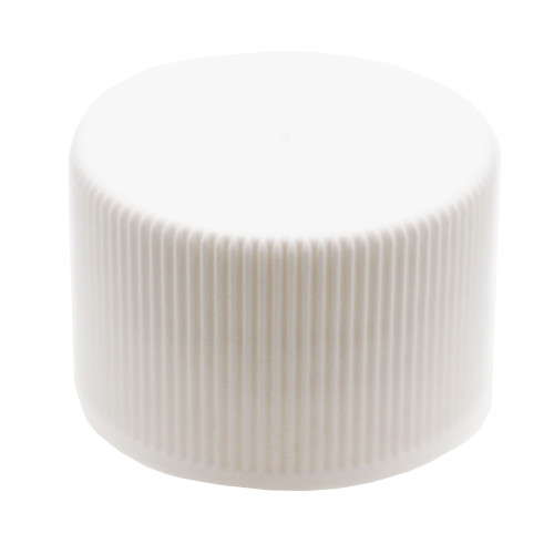 24mm, 24-410 White PP Plastic Matte Top, Ribbed Sides Unlined Cap