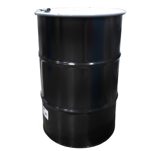 55 Gallon Black Steel Open Head Drum, 100 % Phenolic Lining, White Cover, 2" X 3/4" Fitting, Lever Lock Ring