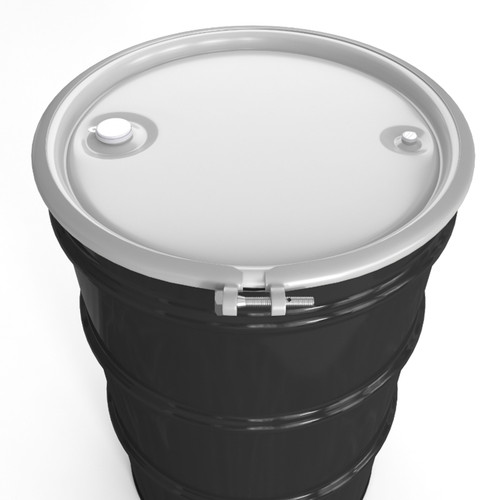 55 Gallon Black Steel Open Head Drum, Buff Epoxy Phenolic Lined w/ White Cover 2" and 3/4" Fittings, UN Rated