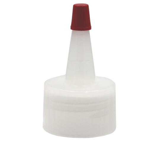 28mm 28-410 Natural LDPE Plastic Yorker Cap, .030" Orifice, Heat Seal w/ Red Regular Tip