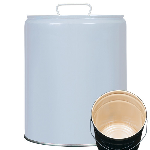 5 Gallon Gray Steel Tight Head Steel Pail, Buff Epoxy Phenolic Lined w/ 2" & 3/4" Tri-Sure® Fittings, w/ White EPDM Gasket, UN Rated