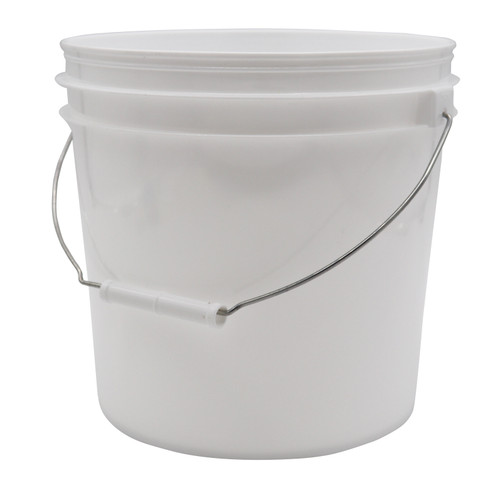 2 Gallon White HDPE Plastic Open Head Pail, Metal Bail w/ White Plastic Grip