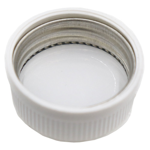 1 1/4" Alpha White Plastic Overcap w/ Metal Innercap Child Resistant Cap, .060 Tri Foil, w/ F217 Liner