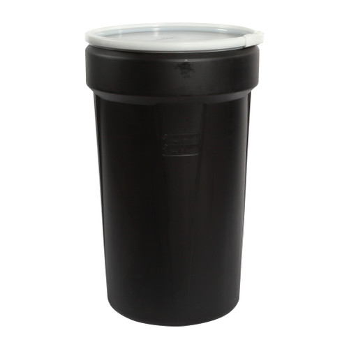 55 Gallon Black HDPE Plastic Open Head Nestable Drum, Natural Cover, No Fitting, Plastic Lever Lock Ring, UN Rated