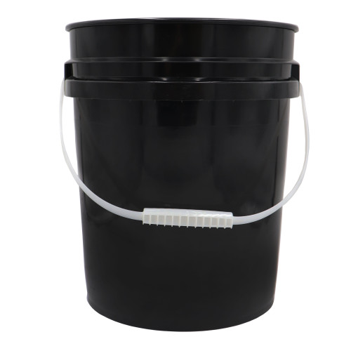 5 Gallon Black Regrind HDPE Plastic Open Head Pail, w/ Plastic Handle, w/ Gold CWL